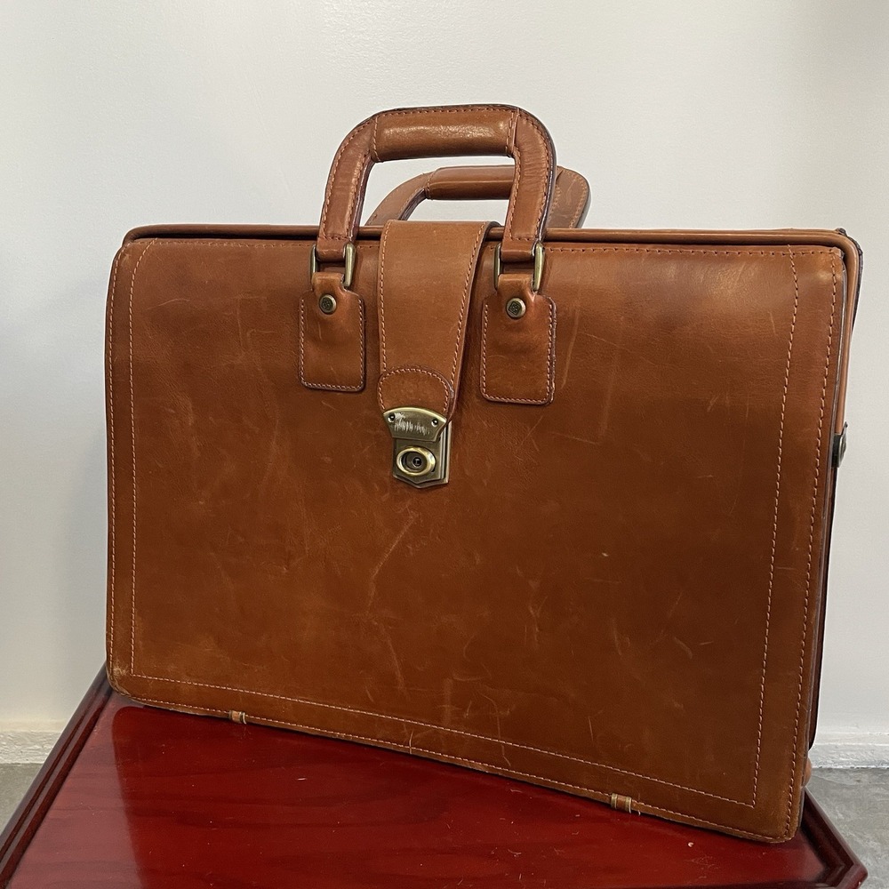 Vintage Wilson's Leather‎ Cognac Structured Briefcase | Classic Leather Work Bag